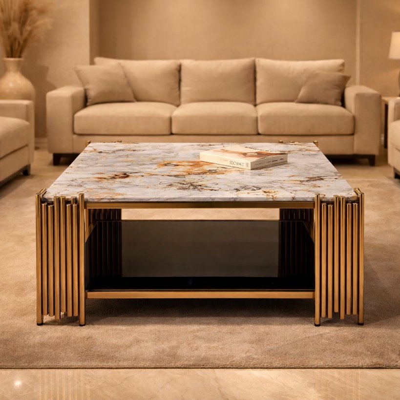 Luxury Marble Top Centre Table with Gold Frame