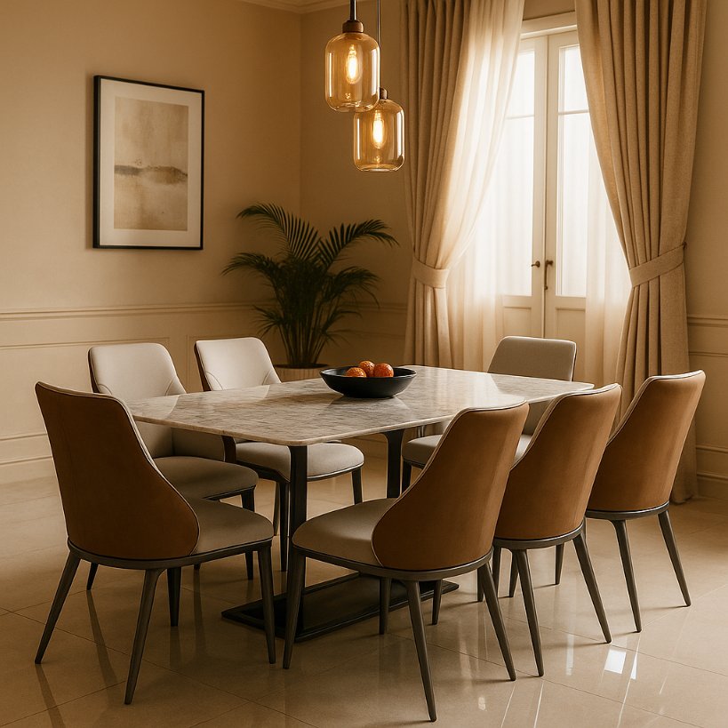 Aangan Modern Marble Dining Set – 6 Seater