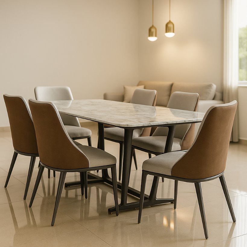 Aangan Modern Marble Dining Set – 6 Seater