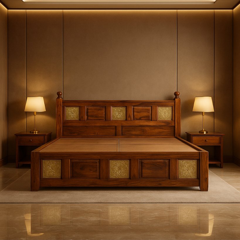 Aangan Royal Brass-Inlay Sheesham Bed