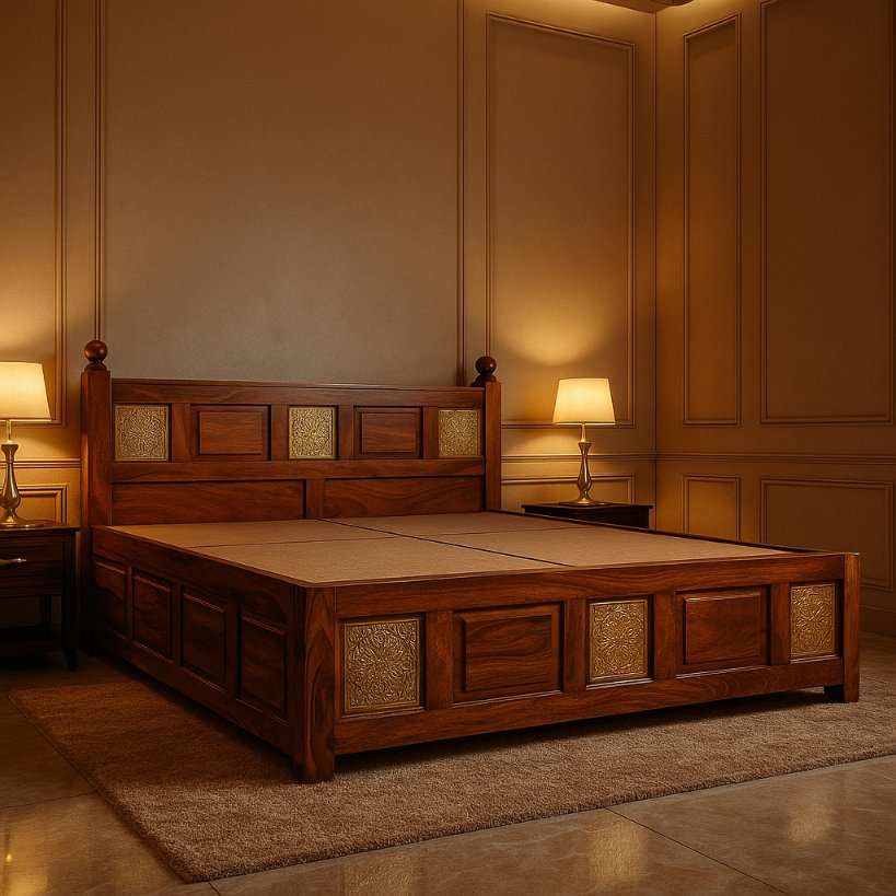 Aangan Royal Brass-Inlay Sheesham Bed