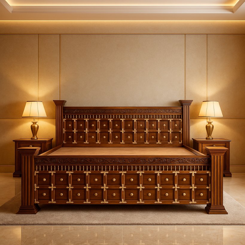 Aangan Royal Maharaja Brass-Studded Sheesham Bed