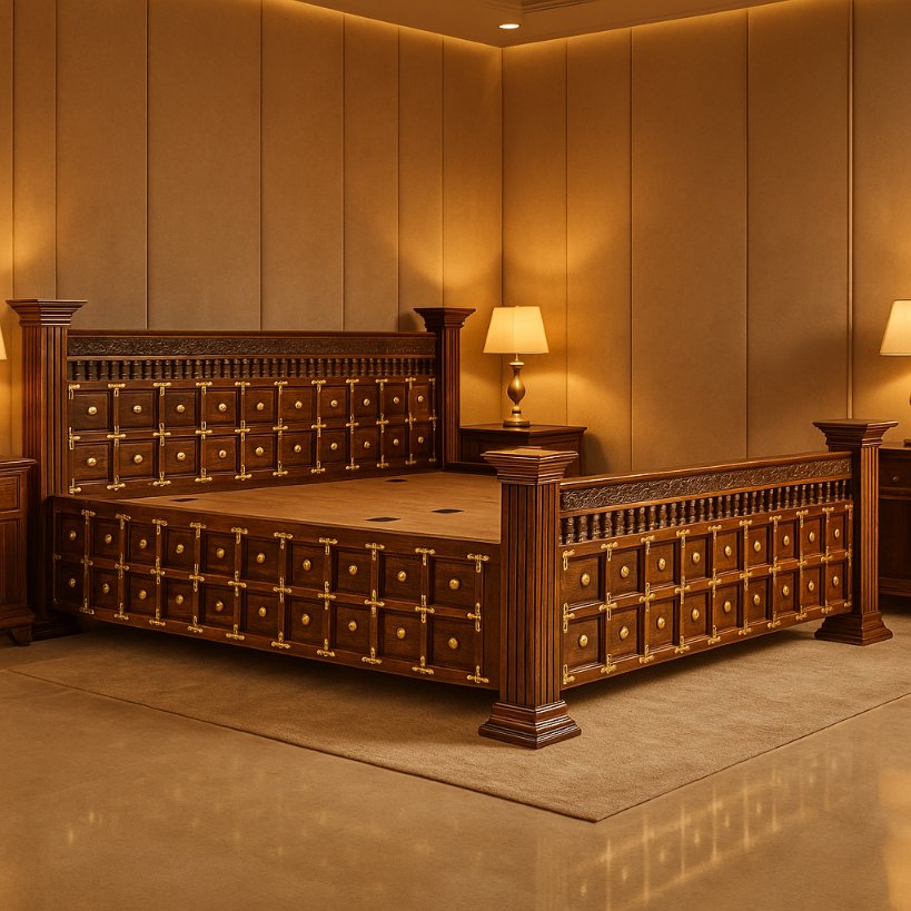 Aangan Royal Maharaja Brass-Studded Sheesham Bed