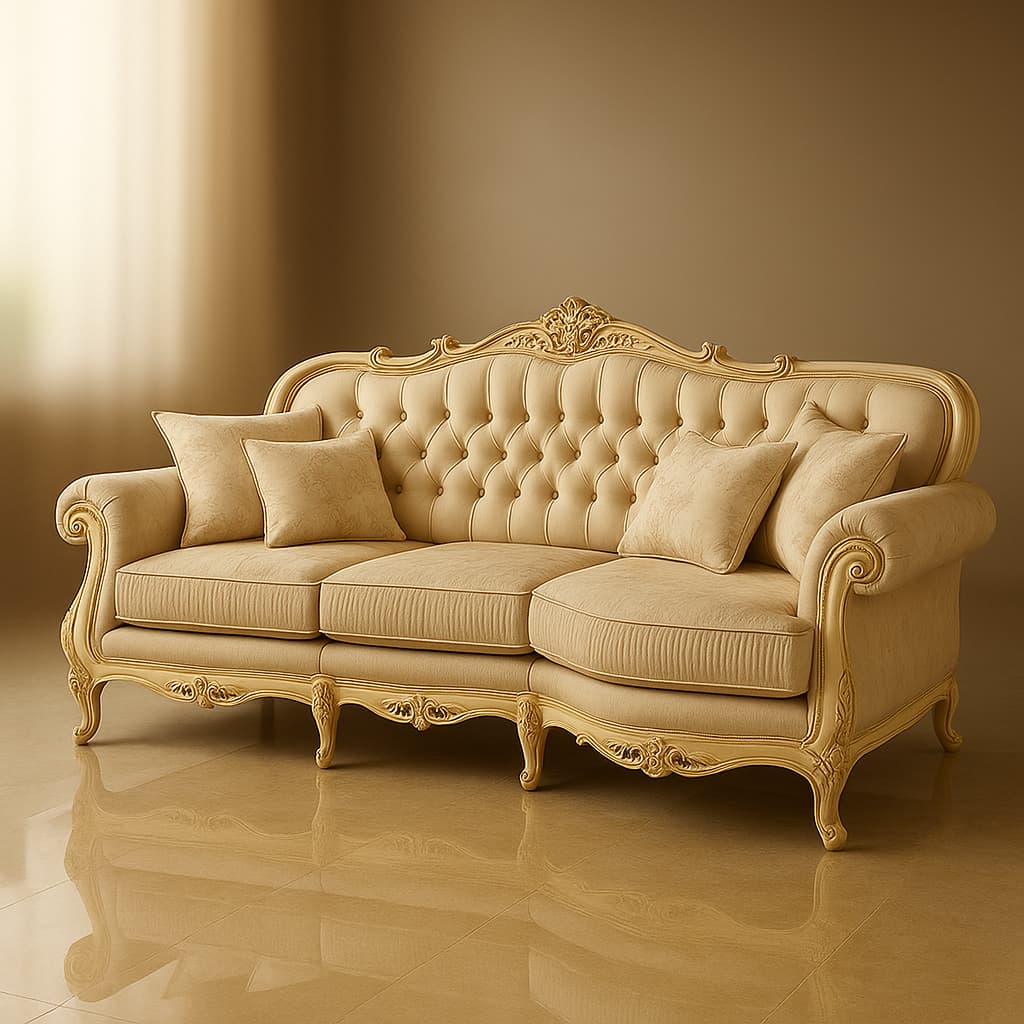 Aangan Crown Classic Victorian Sofa Set (Cream Edition)