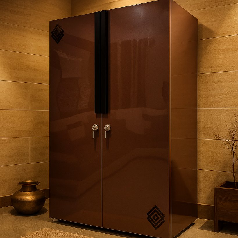 Classic 2-Door Steel Wardrobe – Deep Brown with Designer Handles