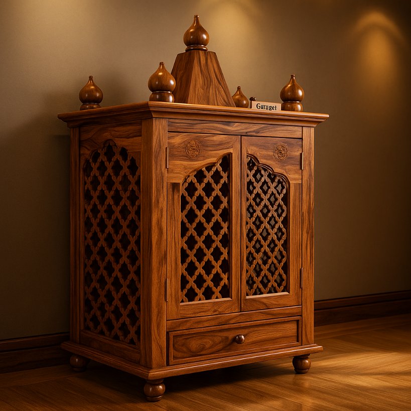 Aangan Sheesham Hand-Carved Home Temple with Jaali Doors