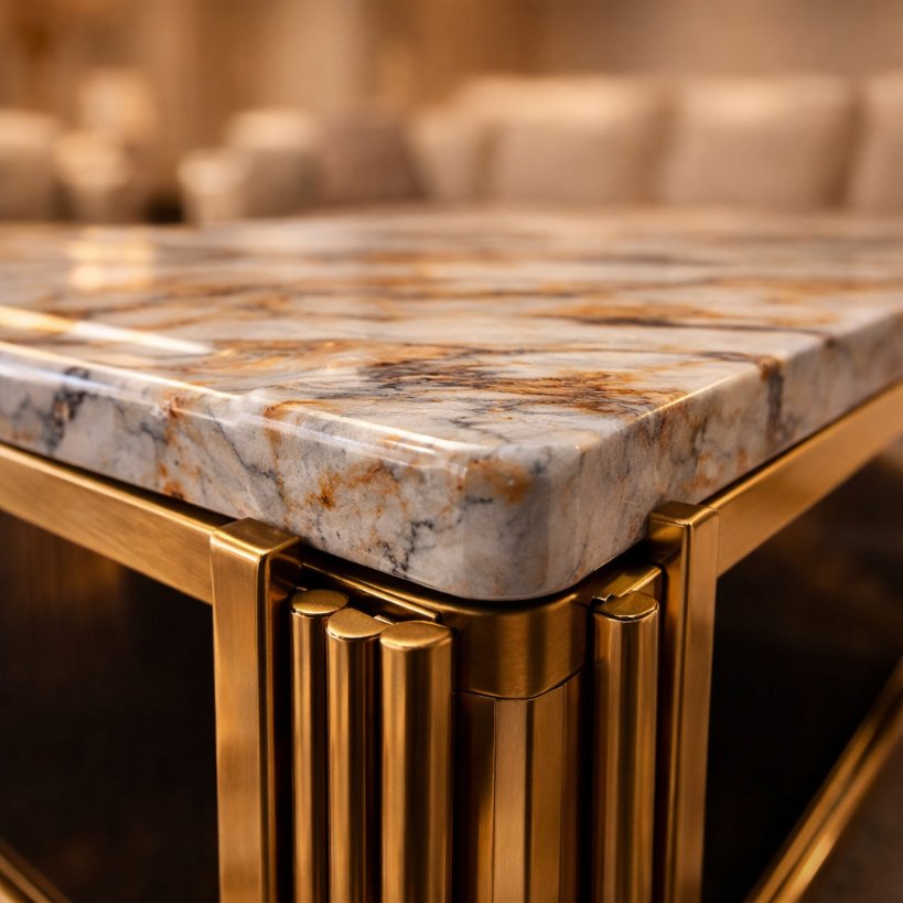 Luxury Marble Top Centre Table with Gold Frame